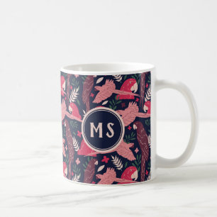 Ara papegaai rood roze tropisch blad patroon monog koffiemok