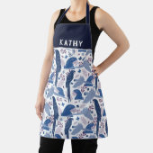 Ara Parrot Blauw Roze Tropisch Blad Patroon Naam Schort (Insitu)