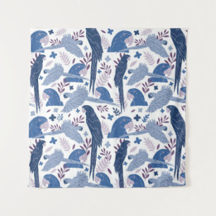 Ara Parrot Blue Tekening Tropisch Verlof Patroon Wandkleed