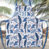 Ara Parrot Blue Tropical Leaf Monogram apr. Schort