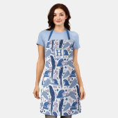 Ara Parrot Blue Tropical Leaf Monogram apr. Schort (Gedragen)