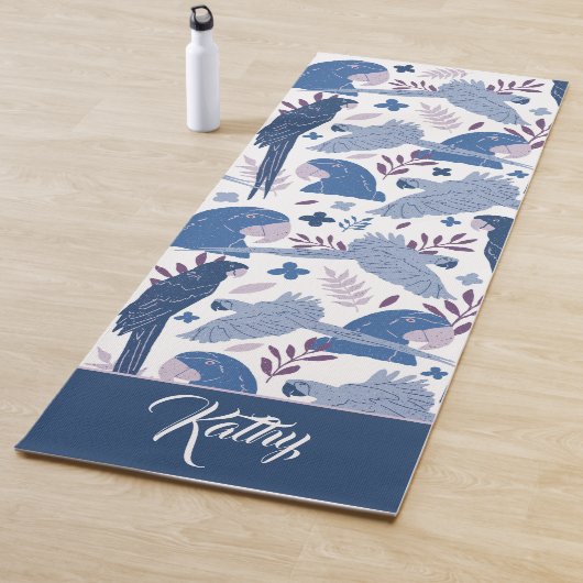 Ara Parrot Blue Tropical Pattern Monogram Yogamat (In situ)
