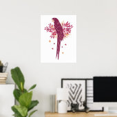 Ara Parrot Burgundy Red Tropische Bladeren Tekenen Poster (Thuiskantoor)