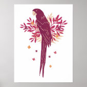 Ara Parrot Burgundy Red Tropische Bladeren Tekenen Poster (Voorkant)