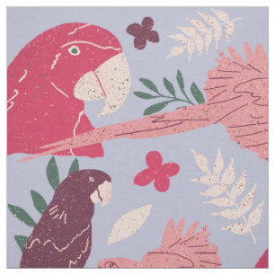 Ara Parrot Pink Burgundy Tropical Leaf Pattern Stof