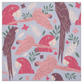 Ara Parrot Pink Burgundy Tropical Leaf Pattern Stof