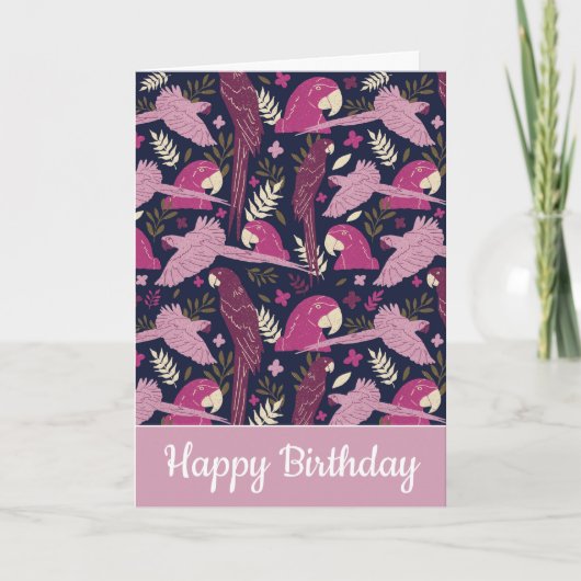 Ara Parrot Pink Tropical Leave Patroon Verjaardag Kaart (Voorkant)