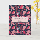 Ara Parrot Pink Tropical Leave Patroon Verjaardag Kaart (Gele Bloem)