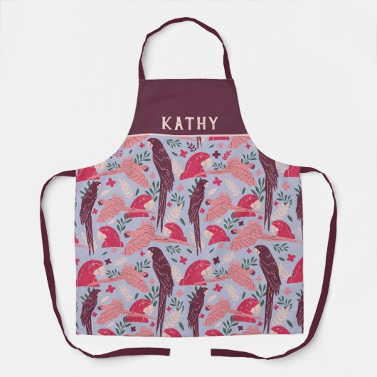 Ara Parrot Red Burgundy Tropical Leaf Pattern Name Schort (Voorkant)