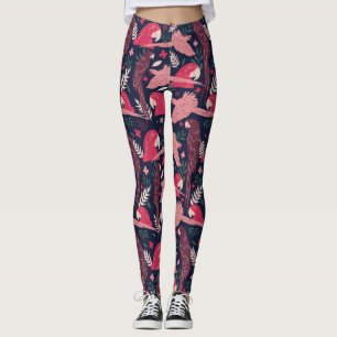Ara Parrot Red Roze Tekening Tropisch Verlof Patro Leggings