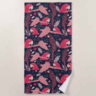 Ara Parrot Red Roze Tekening Tropisch Verlof Patro Strandlaken
