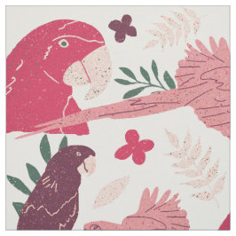 Ara Parrot roze tropisch patroon op wit Stof