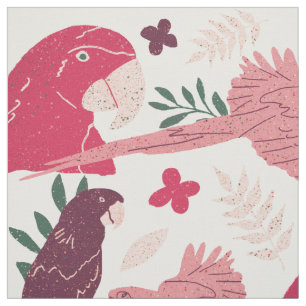 Ara Parrot roze tropisch patroon op wit Stof