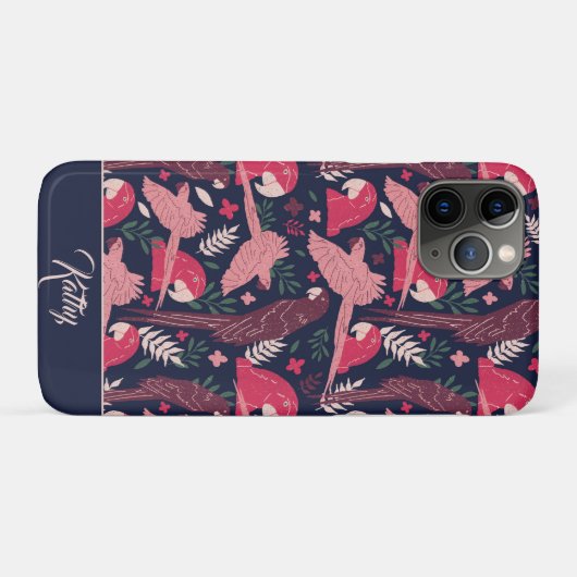 Ara Parrot Tropische Patroontekening Monogram Case-Mate iPhone Case (Achterkant (horizontaal))