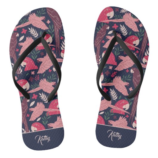 Ara Parrot Tropische Patroontekening Monogram Teenslippers (Voetbed)