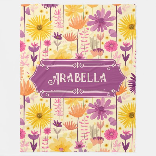 Arabella Cascading Modern Floral Pattern Fleece Deken (Voorkant)