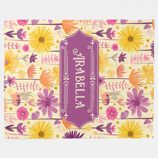 Arabella Cascading Modern Floral Pattern Fleece Deken (Voorkant (Horizontaal))