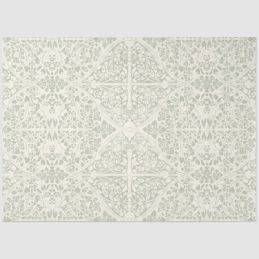 Arabesk Bloemenwijnstokken Sage Groen Ivoor Decoup Tissuepapier (Voorkant)