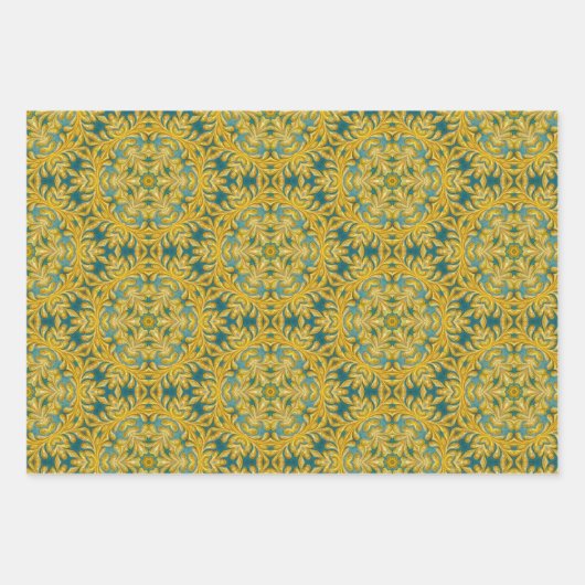 Arabesk ontwerp in geel en turquoise set van 3 inpakpapier vel (Voorkant)