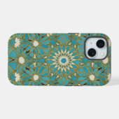 arabesk turquoise iPhone 15 case (Achterkant horizontaal)
