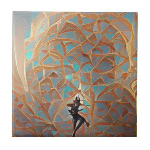 Arabesque architectuur turquoise gold met danser tegeltje