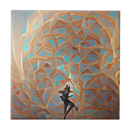 Arabesque architectuur turquoise gold met danser tegeltje (Voorkant)