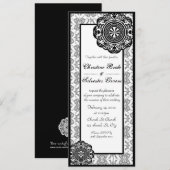Arabesque Black Lace, 4x9.25 bruiloft uitnodiging (Voorkant / Achterkant)