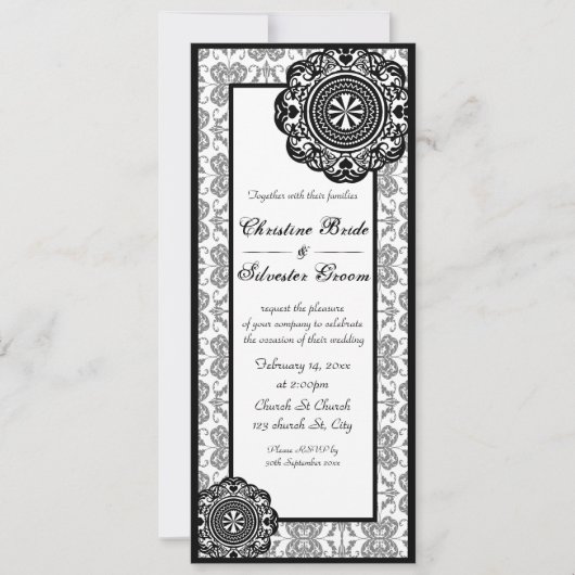 Arabesque Black Lace, 4x9.25 bruiloft uitnodiging (Voorkant)