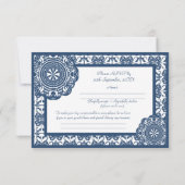 Arabesque Blauwe Kant, 3.5 "x5" bruiloft rsvp Kaart (Achterkant)