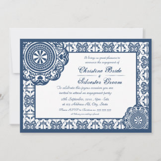 Arabesque Blauwe kant, 5x7 verloving Kaart