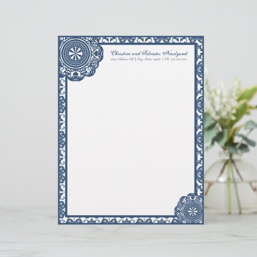 Arabesque Blauwe kant, briefhoofd (Staand voorkant)