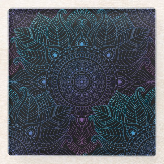 Arabesque Bliss: Oosterse Mandala magie Glazen Onderzetter (Voorkant)
