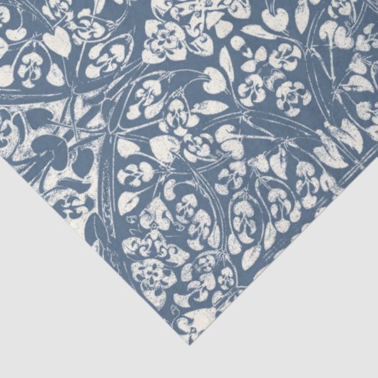 Arabesque Bloemenwijnstokken Blauw Ivoor LG Decoup Tissuepapier (Detail)