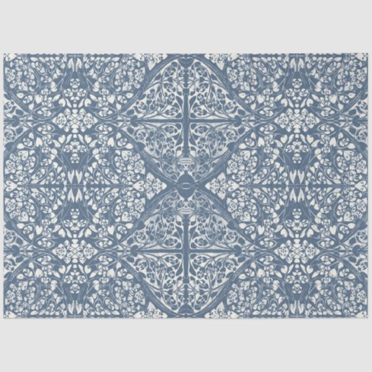 Arabesque Bloemenwijnstokken Blauw Ivoor LG Decoup Tissuepapier (Voorkant)