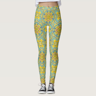 Arabesque Blue Gold Leggings