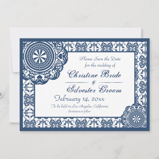 Arabesque Blue Lace, 5x7 save the date (Voorkant)