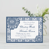 Arabesque Blue Lace, 5x7 save the date (Staand voorkant)