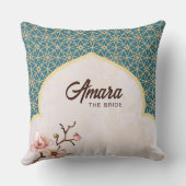 Arabesque Bruids Kussen – Diep Turkoois & Goud (Achterkant)