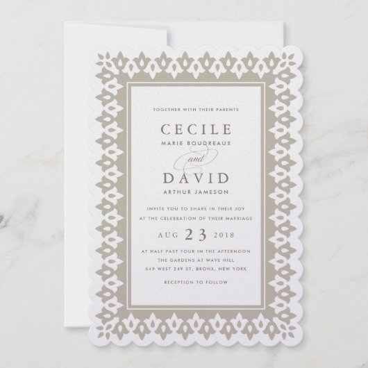 Arabesque bruiloft uitnodiging | Champagne Glinste (Voorkant)