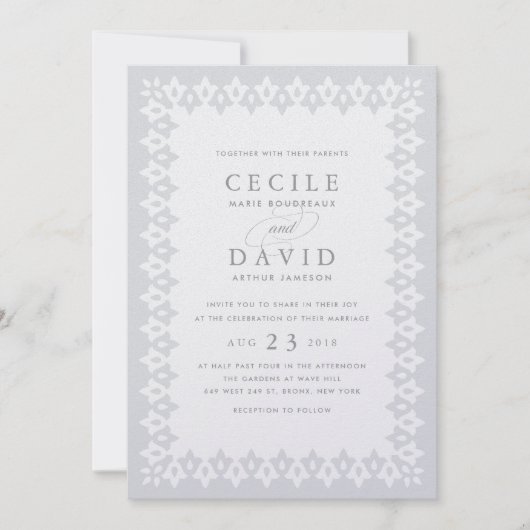 Arabesque bruiloft uitnodiging | zilverparel (Voorkant)