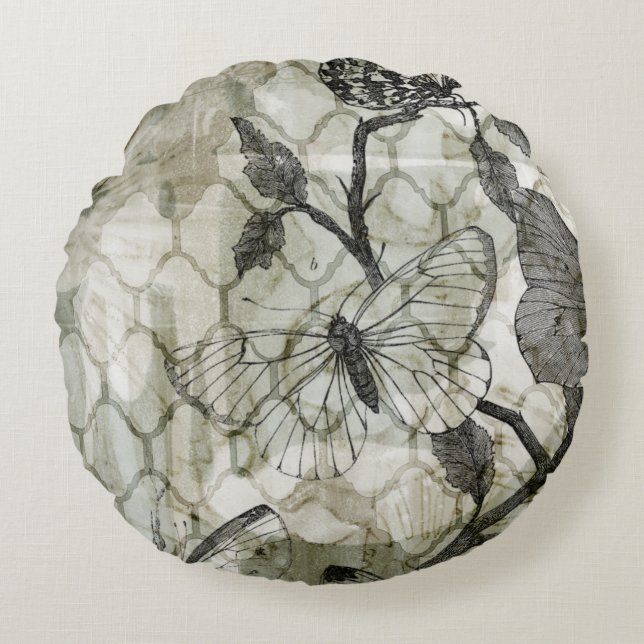 Arabesque Butterflies II Rond Kussen (Voorkant)