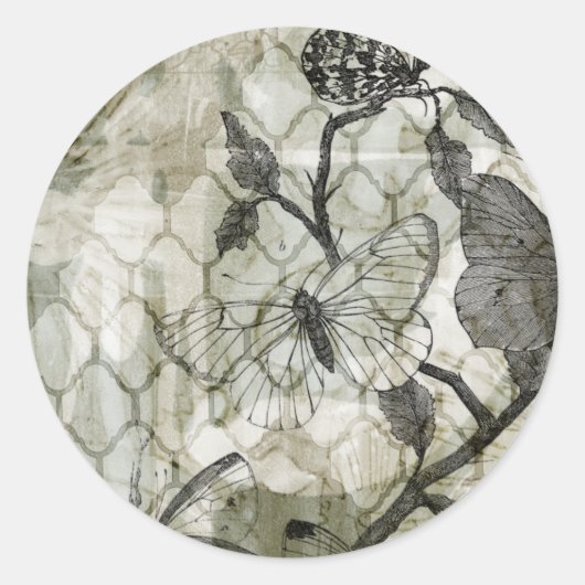 Arabesque Butterflies II Ronde Sticker (Voorkant)