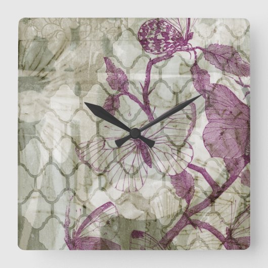 Arabesque Butterflies IV Vierkante Klok (Voorkant)