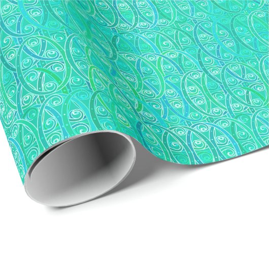 Arabesque damask - aqua en turquoise cadeaupapier (Rol Hoek)