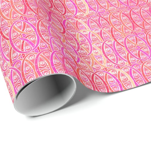 Arabesque damask - schaduwen van koraalroze cadeaupapier (Rol Hoek)