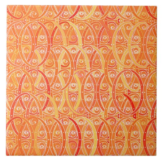 Arabesque Damask, Soft Oranje en Coral Tegeltje (Voorkant)