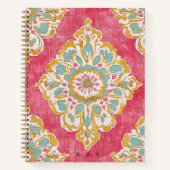 Arabesque Damast Roze Goud Medaillon Monogram Notitieboek (Voorkant)