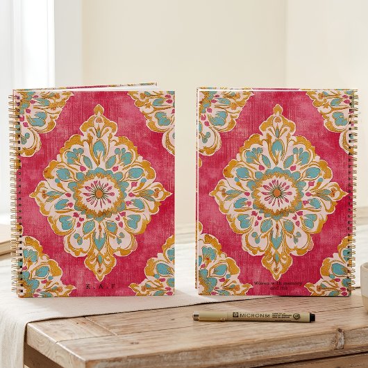 Arabesque Damast Roze Goud Medaillon Monogram Notitieboek