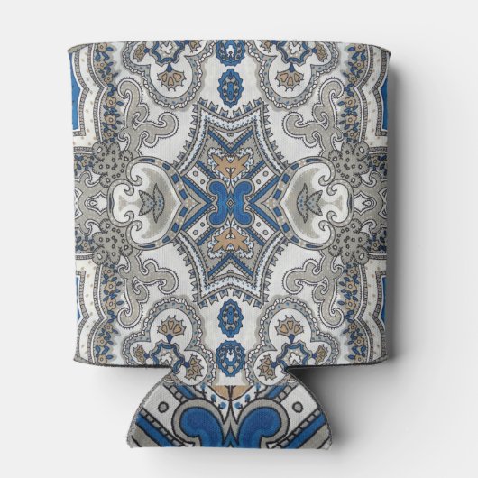 Arabesque Elegance: Wit-Blauw Islamitisch Patroon. Blikjeskoeler (Achterkant)