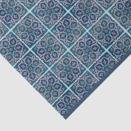 Arabesque Floral Blauwgroen Blue in White Tile Dec Tissuepapier (Detail)